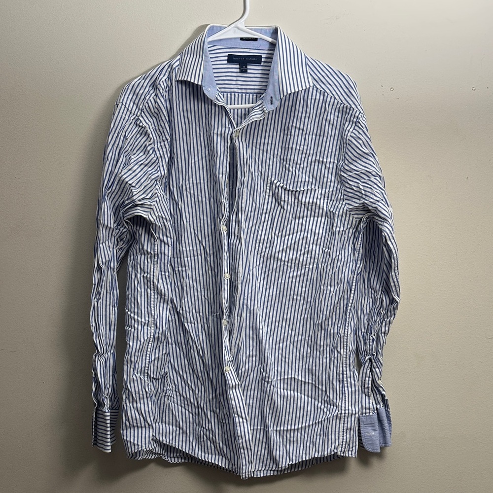Tommy Hilfiger Blue and White Striped Casual Shirt
